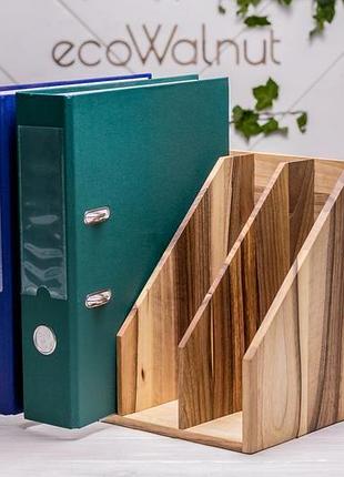 Деревянная подставка органайзер аксессуар для 3 папок документов бумаг в офис на полку...