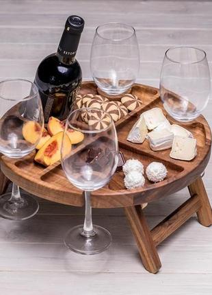 Винный деревянный столик поднос для сервировки подачи продуктов пищи фруктов сладостей...