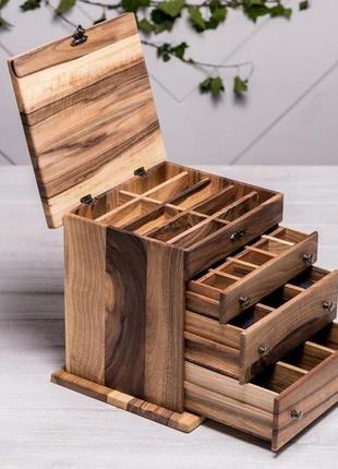 Шкатулка для прикрас із дерев'яною кришкою органайзер для годинників окулярів подарунок з деревини7 фото