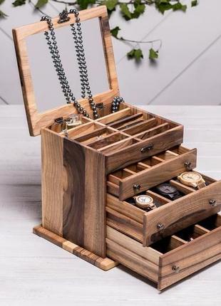Шкатулка ящик органайзер подставка для украшений из древесины с персональной...