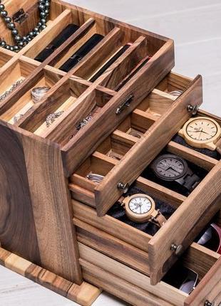 Шкатулка ящик органайзер подставка для украшений из древесины с персональной гравировкой логотипом7 фото