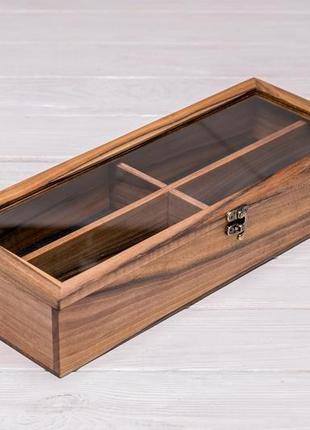 Дерев'яний футляр коробочка органайзер підставка аксесуар для 4 окулярів подарунок з дерева горіха2 фото