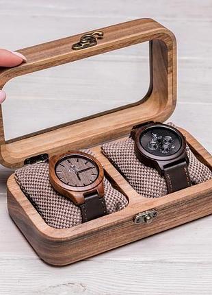 Оригинальный органайзер подставка для 2 часов на ремешке из древесины ореха со...