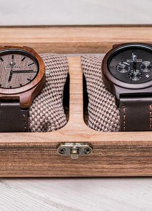 Оригинальный органайзер подставка для 2 часов на ремешке из древесины ореха со...