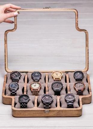 Коробочки для 11 наручних годинників з подушечками логотипом гравіюванням персоналізацією з дерева1 фото