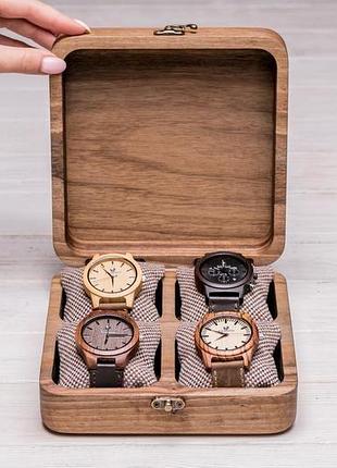 Оригинальная деревянная шкатулка коробка для 4наручных часов из дерева с подушечками на стол подарок