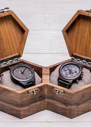 Шкатулка деревянная для 2наручных часов коробочка под часы из дерева с гравировкой логотипом подарок