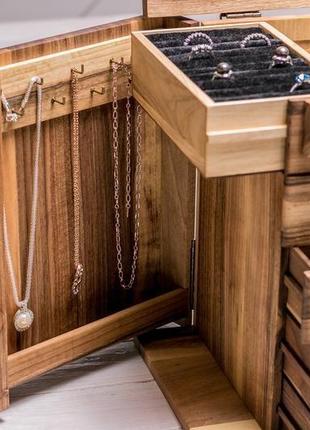 Органайзер для украшений из дерева большая шкатулка коробочка комод косметичка для аксессуаров