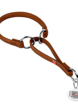 Ошейник-удавка для собак кожаный waudog soft с qr паспортом, круглый, д 6 мм, дл 21-30 см коричневый