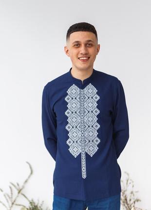 Мужская вышиванка "подольская" синяя