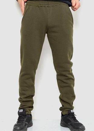 Спорт штаны мужские на флисе однотонные, цвет темно-зеленый, 190r236