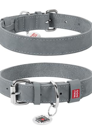 Ошейник для собак кожаный waudog classic, ш 25 мм, дл 38-49 см серый
