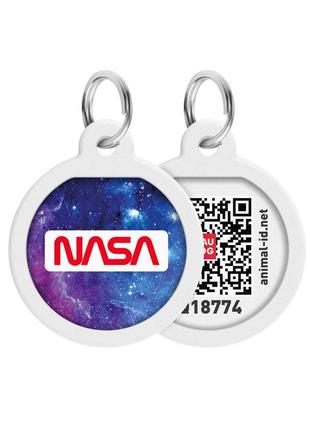 Адресник для собак и котов металлический waudog smart id c qr паспортом, рисунок "nasa21", круг, д 25 мм