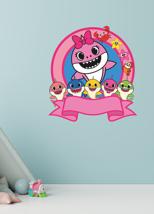 Вінілова інтер'єрна наклейка кольорова декор на стіну, шпалери та інші поверхні "сім'я акул"