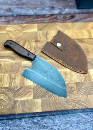 Кухонний ніж, сокира сікач серб 5 ручної роботи, із міцної сталі х12мф та шкіряним чохлом4 фото