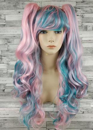 6829 парик лолиты с двумя хвостами разноцветный бирюзовый розовый