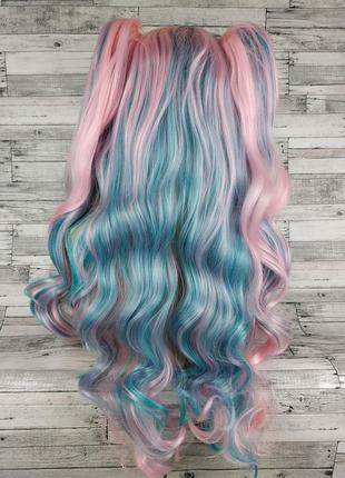6829 парик лолиты с двумя хвостами разноцветный бирюзовый розовый