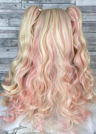 4866 парик лолиты с двумя хвостами разноцветный блонд розовый3 фото