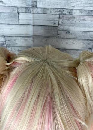 4866 парик лолиты с двумя хвостами разноцветный блонд розовый4 фото