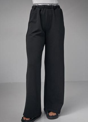 Трикотажні жіночі штани з подвійним поясом — чорний колір, m (є розміри)7 фото