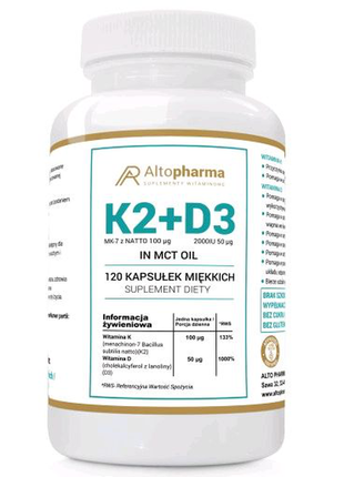 Вітаміни altopharma k2 mk7 з натто + d3 2000іу1 фото