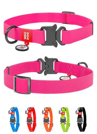 Ошейник для собак водостойкий waudog waterproof c qr-паспортом, металлическая пряжка-фастекс, ш 15 мм, дл 25-35 см розовый