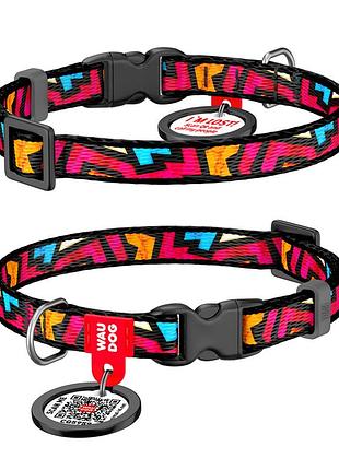 Ошейник для собак нейлоновый waudog nylon c qr паспортом, рисунок "граффити", пластиковый фастекс, ш 10 мм, дл