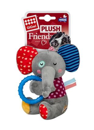 Игрушка для собак слоненок с кольцом и пищалкой gigwi plush, текстиль, термопластичная резина, 16 см2 фото