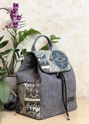 Рюкзак великий сірий з флористичними мотивами (15027) - під замовлення2 фото
