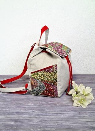 Рюкзак текстильний з декором "тюльпани" (15052)2 фото