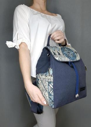 Рюкзак в етностилі синій з гобеленовим декором (15028) - під замовлення7 фото