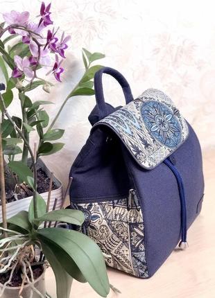 Рюкзак в етностилі синій з гобеленовим декором (15028) - під замовлення