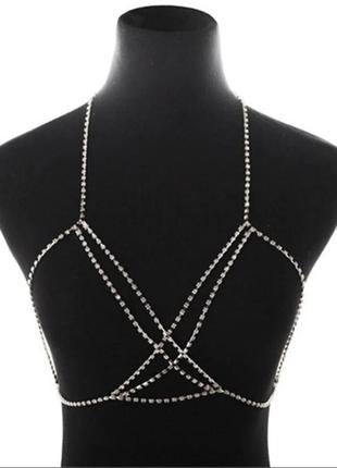 Ожерелье женский бюстгальтер с серебряным покрытием, украшенный стразами4 фото