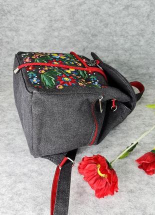 Рюкзак с вышивкой "нескорені" цвета антрацит (40006)8 фото