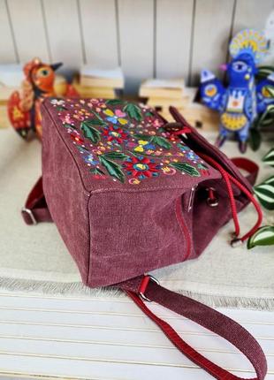 Рюкзак с вышивкой "нескорені" цвета бордо (40007)5 фото