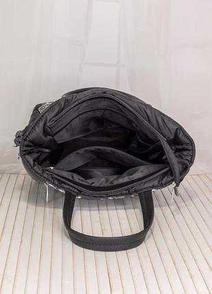 Сумка шопер из плащевки черная с розами (12508)9 фото