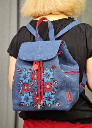 Рюкзак с вышивкой "барвинок", синий (18023)4 фото