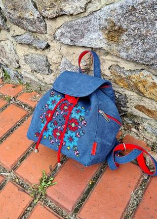 Рюкзак с вышивкой "барвинок", синий (18023)7 фото