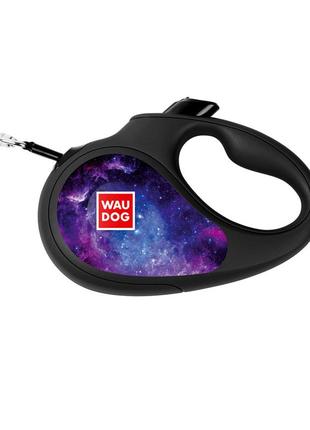 Поводок-рулетка для собак waudog r-leash, рисунок "nasa21", m, до 25 кг, 5 м, светоотражающая лента черный3 фото