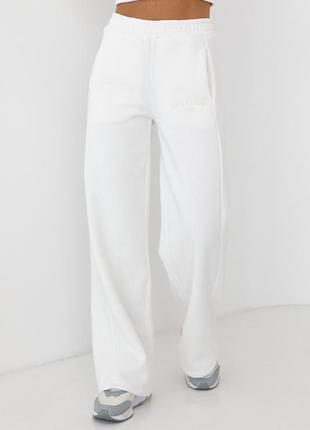 Утепленные трикотажные штаны с карманами - молочный цвет, m (есть размеры)7 фото