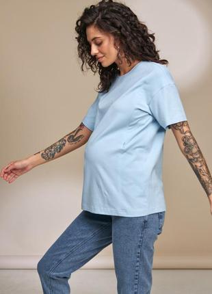 Блакитна трикотажна футболка для вагітних та годуючих з секретом годування6 фото