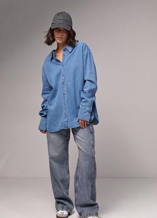 Джинсовая рубашка женская на пуговицах - синий цвет, l (есть размеры)3 фото