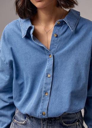 Джинсовая рубашка женская на пуговицах - синий цвет, l (есть размеры)4 фото