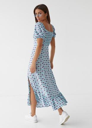 Длинное цветочное платье с оборкой hot fashion - бирюзовый цвет, m (есть размеры)2 фото