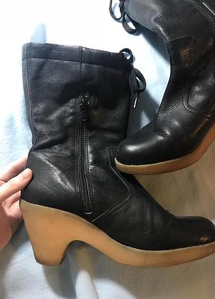 Сапожки на каблуке кожаные vagabond 37,5-38 размер