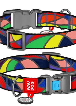 Ошейник для собак нейлоновый waudog nylon c qr паспортом, рисунок "витраж", пластиковый фастекс, ш 15 мм, дл