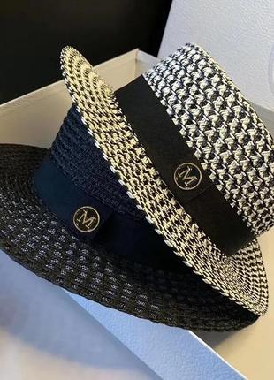 Шляпа капелюх канотье канотьє біло-чорна "солом'яна" стильна модна нова3 фото