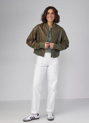 Женская куртка-бомбер в винтажном стиле - хаки цвет, s (есть размеры)3 фото