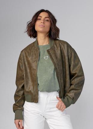 Женская куртка-бомбер в винтажном стиле - хаки цвет, s (есть размеры)7 фото