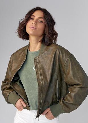 Женская куртка-бомбер в винтажном стиле - хаки цвет, s (есть размеры)5 фото